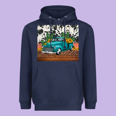 Western Farm Truck Cactus And Sunflowers Heavyweight Hoodie Designed By Jasminsmagicworld