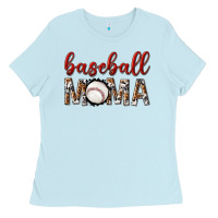 Baby Blue baseball mama with leopard Ladies Tee - texasbilliewilder