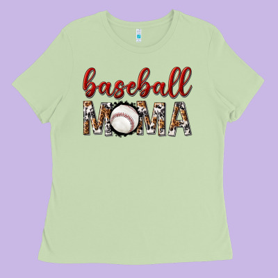 Ladies Tee baseball mama with leopard