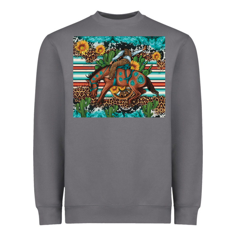 Bucking Bronco Cowboy Rodeo Cactus And Sunflowers Heavyweight Sweatshirt by Artiststas | Teevron