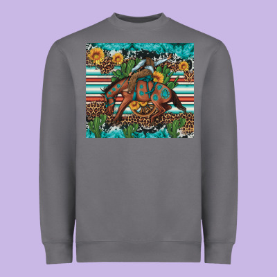 Bucking Bronco Cowboy Rodeo Cactus And Sunflowers Heavyweight Sweatshirt Designed By Artiststas