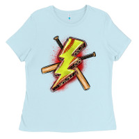 Baby Blue softball lightning bolt Ladies Tee - Zillion Design Studio