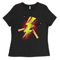 Black softball lightning bolt Ladies Tee - Zillion Design Studio