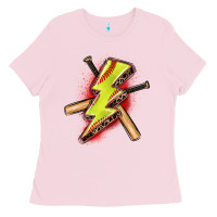 Bubblegum Pink softball lightning bolt Ladies Tee - Zillion Design Studio
