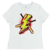White softball lightning bolt Ladies Tee - Zillion Design Studio