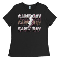 Black game day game day volleyball lightning bolt Ladies Tee - Zillion Design Studio