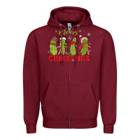 Burgundy Pickle Merry Christmas Zipper Hoodie - MaliasSmallBusiness