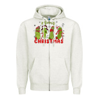 Oatmeal Heather Pickle Merry Christmas Zipper Hoodie - MaliasSmallBusiness