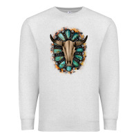 Oatmeal Heather Western Gemstone Bull Skull Premium Sweatshirt - Bettercallsaul