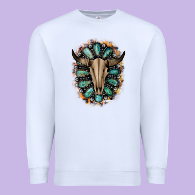 Western Gemstone Bull Skull Premium Sweatshirt Designed By Bettercallsaul