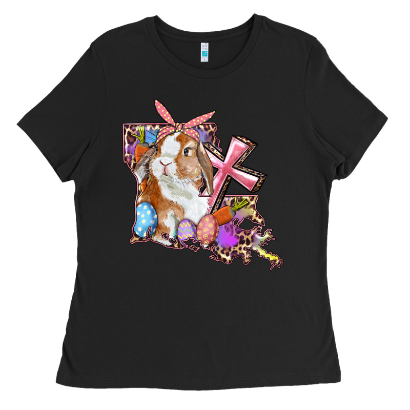 Louisiana Map Easter Bunny And Cross Ladies Tee by RanaPortraitStore | Teevron
