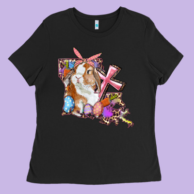 Ladies Tee Louisiana Map Easter Bunny And Cross