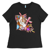 Black Louisiana Map Easter Bunny And Cross Ladies Tee - RanaPortraitStore