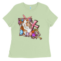Matcha Louisiana Map Easter Bunny And Cross Ladies Tee - RanaPortraitStore
