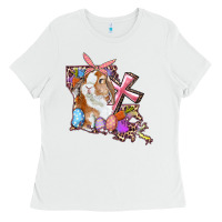White Louisiana Map Easter Bunny And Cross Ladies Tee - RanaPortraitStore