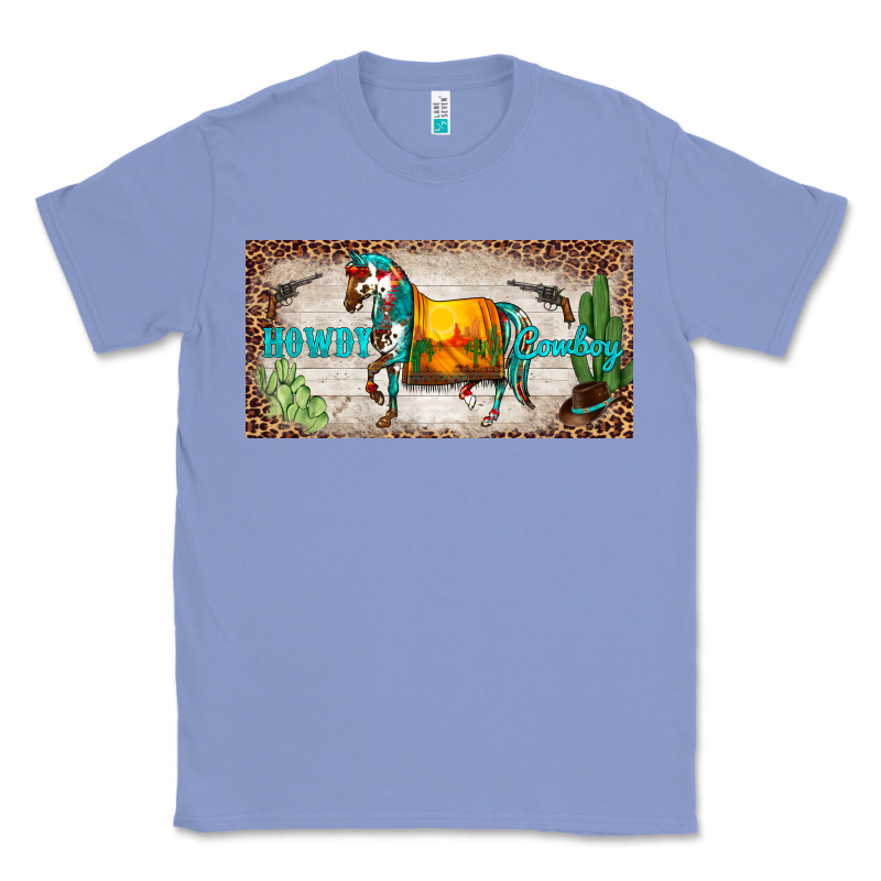 Western Howdy Cowboy Horse Sunset Weapon Cactus Leopard  License Plate Classic Tee by BarkalooDesign | Teevron
