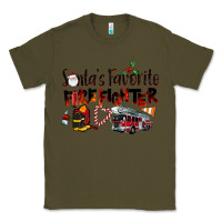 Army Green Santa's Favorite Firefighter Classic Tee - LillyAllenDesigns