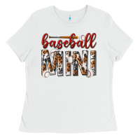 White baseball mini with leopard Ladies Tee - texasbilliewilder
