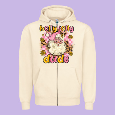 Holly Jolly Dude Zipper Hoodie Designed By Maliassmallbusiness
