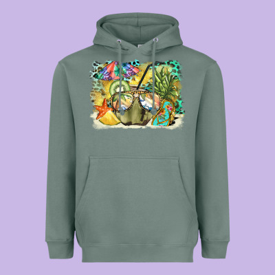 Coconut With Fruits  Background Heavyweight Hoodie Designed By Barkaloodesign