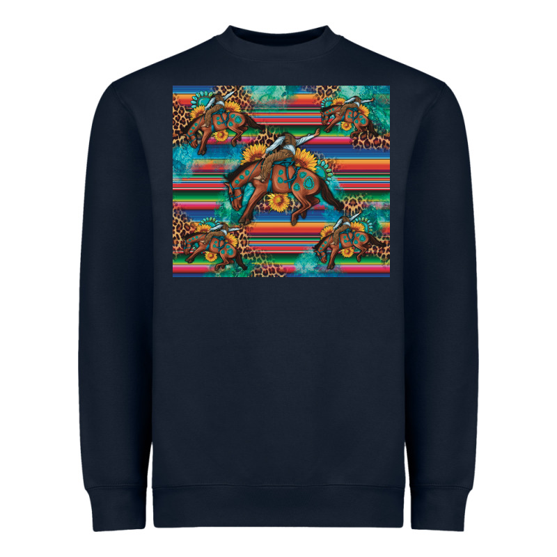 Bucking Bronco Serape Turquoise Heavyweight Sweatshirt by Artiststas | Teevron