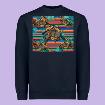 Bucking Bronco Serape Turquoise Heavyweight Sweatshirt Designed By Artiststas