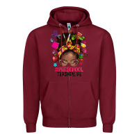 Burgundy preschool teacher life afro messy bun Zipper Hoodie - NancyCooperArtShop
