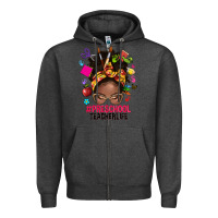 Charcoal Heather preschool teacher life afro messy bun Zipper Hoodie - NancyCooperArtShop