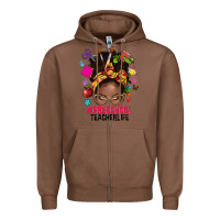 Chestnut preschool teacher life afro messy bun Zipper Hoodie - NancyCooperArtShop