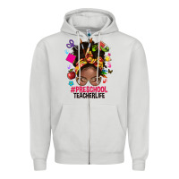 Dove Grey preschool teacher life afro messy bun Zipper Hoodie - NancyCooperArtShop