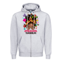 Heather Grey preschool teacher life afro messy bun Zipper Hoodie - NancyCooperArtShop