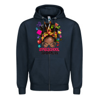 Navy preschool teacher life afro messy bun Zipper Hoodie - NancyCooperArtShop
