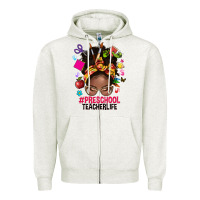 Oatmeal Heather preschool teacher life afro messy bun Zipper Hoodie - NancyCooperArtShop