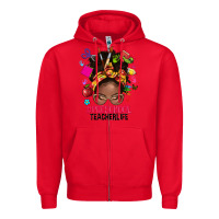Red preschool teacher life afro messy bun Zipper Hoodie - NancyCooperArtShop