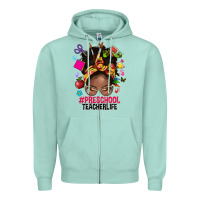 Seafoam preschool teacher life afro messy bun Zipper Hoodie - NancyCooperArtShop