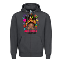 Preschool Teacher Life Afro Messy Bun Zipper Hoodie | Teevron