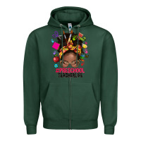 Sports Green preschool teacher life afro messy bun Zipper Hoodie - NancyCooperArtShop