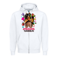 White preschool teacher life afro messy bun Zipper Hoodie - NancyCooperArtShop