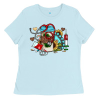 Baby Blue Christmas sunflower gemstone nurse Ladies Tee - JahusDesignShop