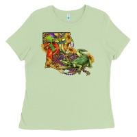 Matcha Louisiana Map With Mardi Gras Crocodile Ladies Tee - RanaPortraitStore