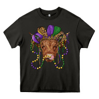 Asphalt highland cow with mardi gras hat Heavy Core Tee - RanaPortraitStore