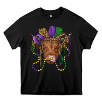 Black highland cow with mardi gras hat Heavy Core Tee - RanaPortraitStore
