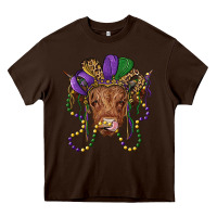 Chocolate Brown highland cow with mardi gras hat Heavy Core Tee - RanaPortraitStore