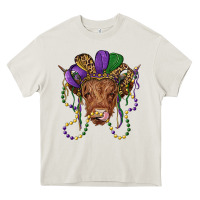 Cream highland cow with mardi gras hat Heavy Core Tee - RanaPortraitStore