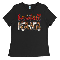 Black baseball nana with leopard Ladies Tee - texasbilliewilder
