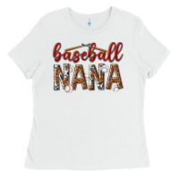 White baseball nana with leopard Ladies Tee - texasbilliewilder