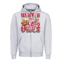 Heather Grey pink winter vibes Zipper Hoodie - MaliasSmallBusiness