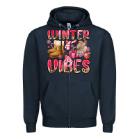 Navy pink winter vibes Zipper Hoodie - MaliasSmallBusiness