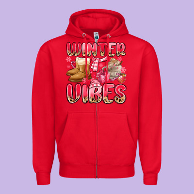 Pink Winter Vibes Zipper Hoodie Designed By Maliassmallbusiness