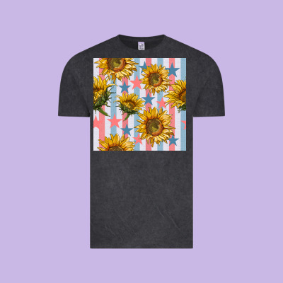 Patriotic Sunflowers Stripes And Stars Seamless Patrern Vintage Tee Designed By Bundleandbundleshop